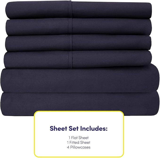 Full Size Bed Sheets - 6 Piece 1500 Supreme Collection Fine Brushed Microfiber Deep Pocket Full Sheet Set Bedding - 2 Extra Pillow Cases, Great Value, Full, Navy