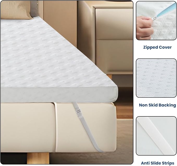 EDILLY 3 Inch Cooling Gel Memory Foam Mattress Topper Twin Size,with Removable & Washable Bamboo Cover,Soft Breathable Mattress Pad,Bed Topper for Back Pain Relief (38x75)