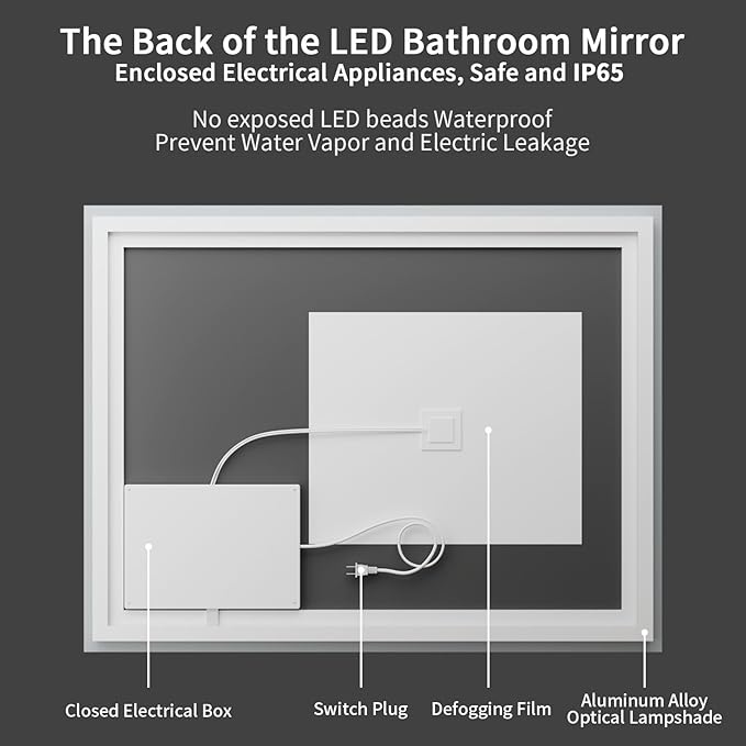 Koonmi 30x55 LED Bathroom Mirror, Backlit + Front Lit, LED Bathroom Mirror with Lights for Wall, 3 Colors, Anti-Fog, Dimmable Brightness, Tempered Glass