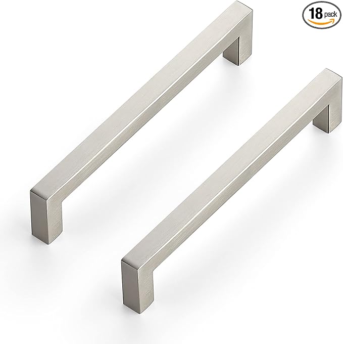 Ravinte 18 Pack 6-1/4 Inch Square Cabinet Handles - Brushed Nickel Stainless Steel Drawer Pulls - Kitchen Hardware