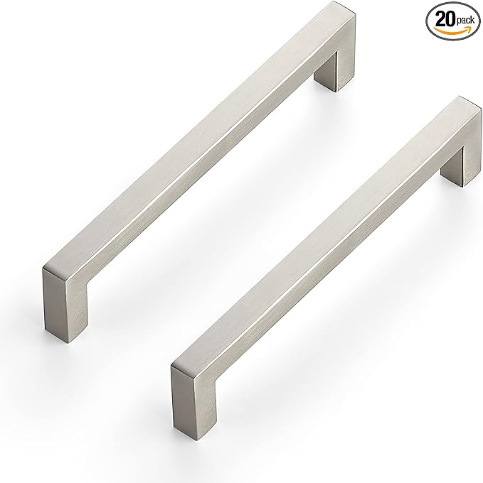 Ravinte 20 Pack 6-1/4 Inch Kitchen Square Cabinet Handles Satin Nickel Pulls Brushed Nickel Kitchen Cabinet Hardware Handles for Cupboard Drawer Pulls