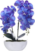 Large Artificial Potted Orchid Plant, Silk Flower Arrangement with Ceramics Vase, Purple Blue