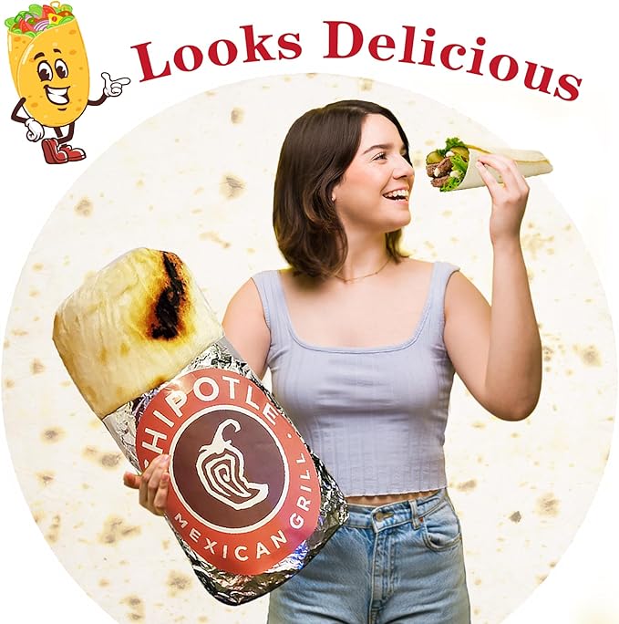 Jorbest Burrito Tortilla Throw Blanket Birthday Gifts for Women Men Teen Boys Girls, Novelty Tortilla Food Blanket Funny Gifts for Adult Kids, 285 GSM Soft Flannel Taco Blanket (Yellow, 80 inches)