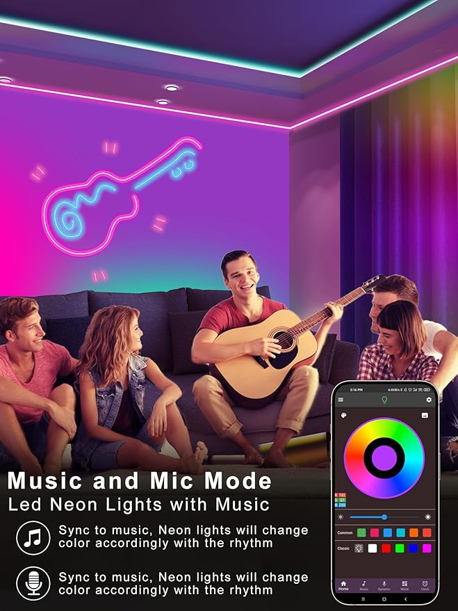 50ft LED Neon Rope Lights with App and Remote Control, IP65 Waterproof Neon Strip Lights for Outdoor Indoor, DIY Design Flexible Led Rope Lights for Bedroom, Living, Gaming, Party Decor