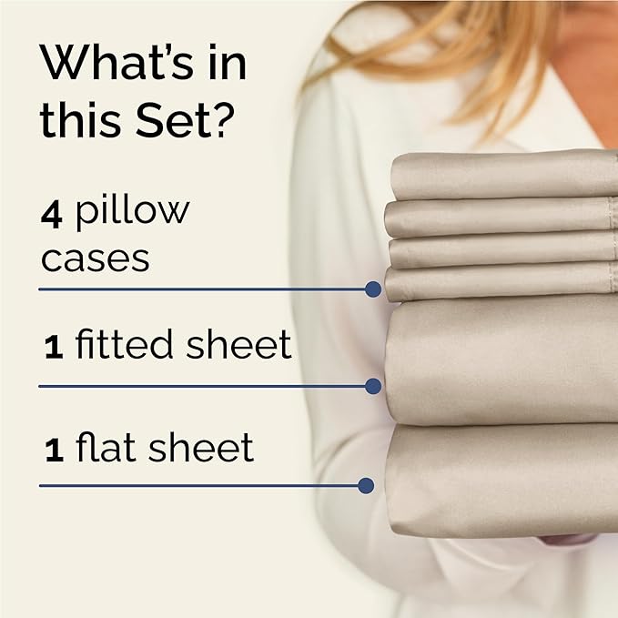 Full 6 Piece Sheet Set - Comfy Breathable & Cooling - Ultra Soft Hotel Luxury Bedding Set with 8-16 Inch Deep Pockets - 1 Flat & 1 Fitted Sheet & 4 Pillowcases - Cozy, Wrinkle Free & Easy Care - Wheat