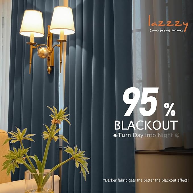 Lazzzy Velvet Blackout Curtains Thermal Insulated Room Window Drapes Super Soft Luxury Curtains for Living Room Bedroom Rod Pocket 2 Panels, Dark Slate, 52" W x 72" L