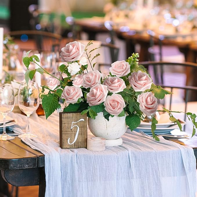 JOYLEX Artificial Flowers Realistic Roses, 25pcs Real Looking Fake Roses with Stem for DIY Wedding Bouquets Centerpieces Bridal Shower Party Home Romantic Decorations (25pcs, Light Pink)