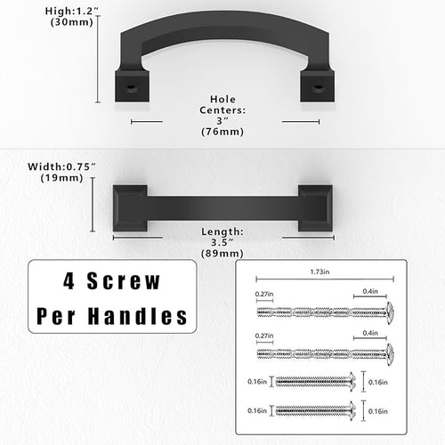 10 Pack Matte Black Cabinet Pulls 3 Inch(76mm) Kitchen Cabinet Handles Solid Zinc Alloy Cabinet Hardware Drawer Pulls