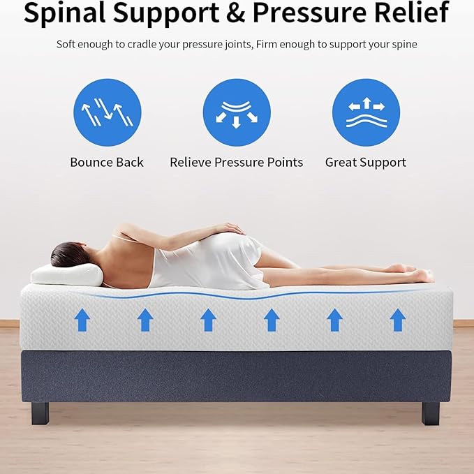 PayLessHere 12 inch Memory Foam Mattress Cooling Gel Green Tea Infused Mattress,Fiberglass Free,CertiPUR-US Certified,Cooler Sleep Supportive & Pressure Relief,White California King