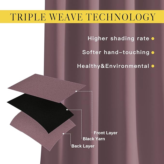 NICETOWN Dry Rose Bedroom Curtains 72 inches Long, Grommet Blackout Thermal Insulated Window Treatment Room Darkening for Bedroom/Home Office, 2 Panels, W37 x L72
