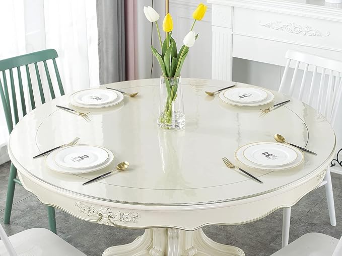 Deep Dream 1.5mm Thick 60 Inches Clear Round Table Protector, Round Table Cover, Tablecloth Protector, Table Protector for Dining Room Table & Office