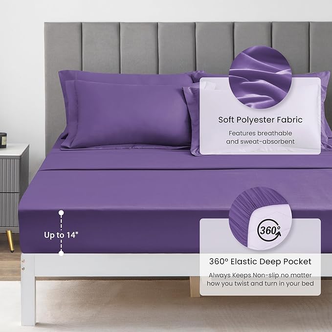 Love's cabin Twin XL Comforter Set Purple, 5 Pieces Twin XL Bed in a Bag, All Season Bedding Sets with 1 Comforter, 1 Flat Sheet, 1 Fitted Sheet, 1 Pillowcase and 1 Pillow Sham