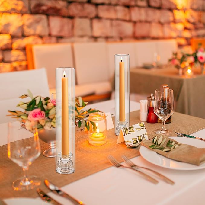 24 Set Christmas Glass Hurricane Candle Holders 12.6" Open Ended Glass Candleholder Tube Shape Bottomless and 2.2" Taper Clear Candlestick Holders for Wedding Party Table Centerpiece (Clear)