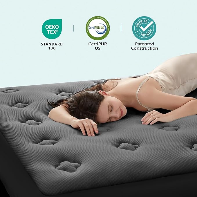 Hansleep RV Short Queen Mattress Topper Viscose Derived from Bamboo, Camping Memory Foam Pillow Top Mattress Topper, Breathable Mattress Pad for Back Pain Relief, 60" x 75", Charcoal Grey