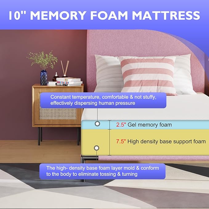 PayLessHere 10 Inch Queen Mattress Base Foam Mattress CertiPUR-US Certified,Removable Soft Cover,Queen mattresses for Bed Frame, Bunk Bed, Trundle, Daybed,White,Fiberglass Free