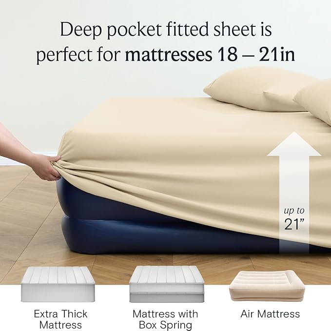 LuxClub 4 PC Full Size Sheet Set Deep Pockets Wrinkle Free Cooling Sheets Machine Washable Hotel Bedding Silky Soft - Cream Full