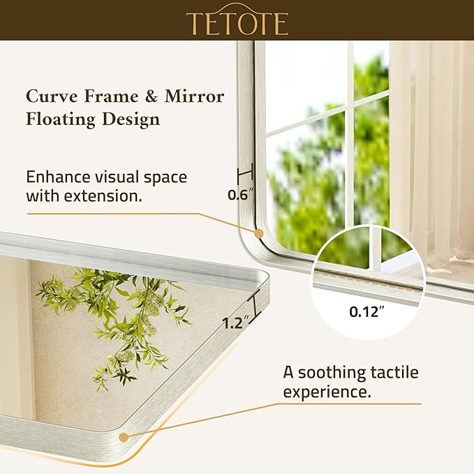TETOTE Brushed Nickel Mirror 24 x 30 Brushed Nickel Metal Framed Bathroom Mirror, Tempered Glass, Modern Farmhouse Wall Mounted Mirror for Decorative(Horizontal/Vertical)
