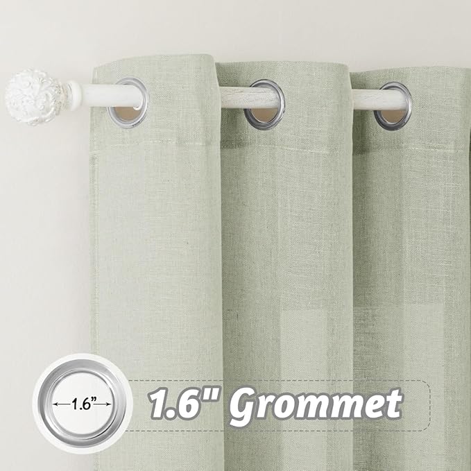 RYB HOME Semi Sheer Curtains - Linen Blend Texture Airy Vertical Weave with Light Filtering for Living Room Nursery Doorway Boho Window Decor Drapes, W 60 x L 84 inches, Sage Green, 1 Panel
