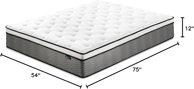 ZINUS 12 Inch True Support Hybrid Mattress [New Version], Full, Fiberglass Free, Medium Feel, Motion Isolation, Certified Safe Foams & Fabric, Mattress in A Box