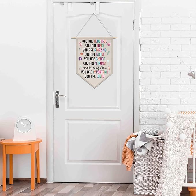 Aesthetic Wall Decor Girls Room Decor Boho Rainbow Wall Art Signs Canvas Hanging Pennant Flag Banner Wall Sign Decor Gift for Nursery Bedroom Playroom Game Room Front Door