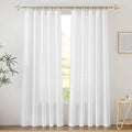 RYB HOME White Curtains & Drapes - Linen Textured Semi Sheer Curtains Privacy Panels for Living Room Bedroom Dining Bathroom Farmhouse Large Window Decor, W 70 x L 63, 2 Pcs