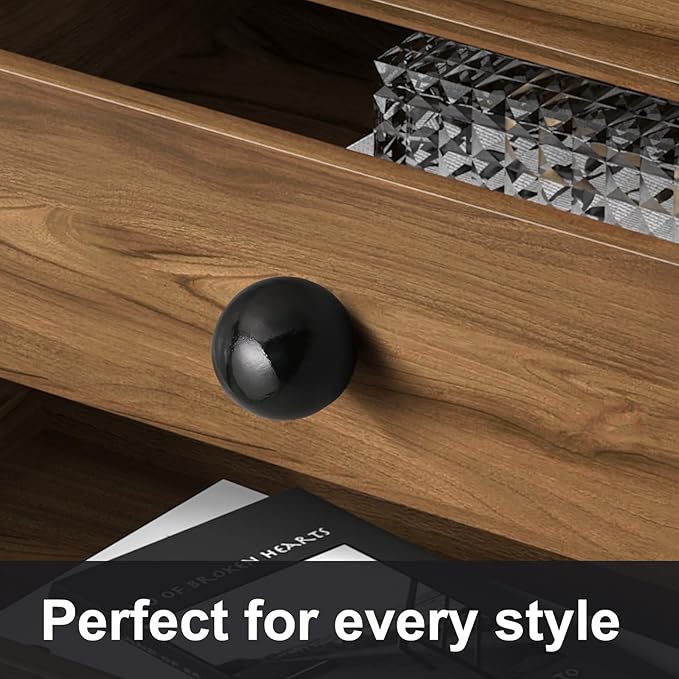FoDau770 15pcs Black Wood Knobs, Round Ball Cabinet Knobs Vintage Drawer Pulls, Natural Wooden Cabinet Hardware for Furniture Drawer Dresser Wardrobe Cupboard - 1-1/4" Diameter