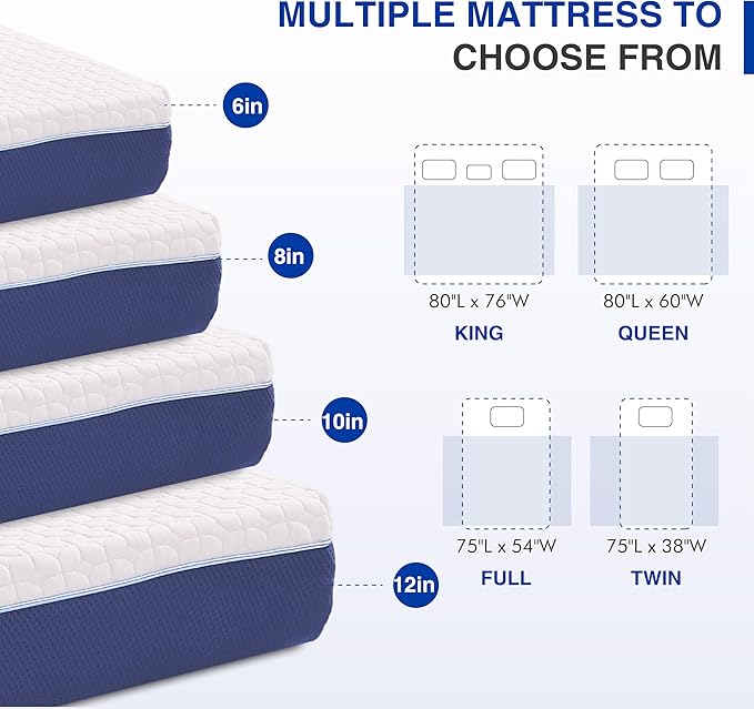 10 Inch King Size Mattress, Gel Cooling Memory Foam Mattress in A Box, Medium Firm Feel for Back Pain Relief, CertiPUR US Certified