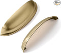 khtumeware 10 Pack 5" Gold Drawer Pulls Brushed Brass Cabinet Cup Pulls Kitchen Hardware Cabinet Handles Drawer Handles Knobs 5 inch Hole Center