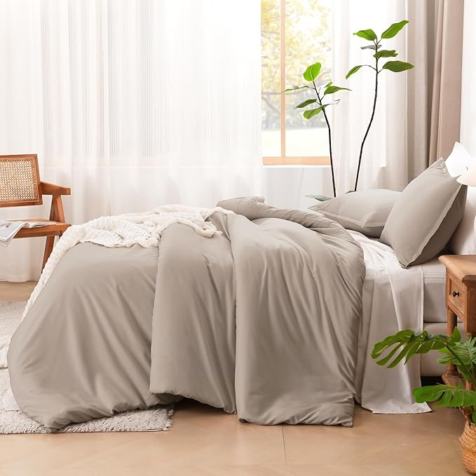 Litanika California King Comforter Set Light Coffee - 3 Pieces Cal King Lightweight Soft Plain Bed Comforter, Oversized Down Alternative Bedding Set - Machine Washable (104x96In, 2 Pillowcases)