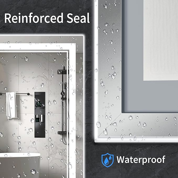 42"x24" LED Bathroom Mirror with Anti-Fog, Stepless Dimmable Lights, 3 Color Modes, Shatter-Proof Tempered Glass, Memory Function & Waterproof Design