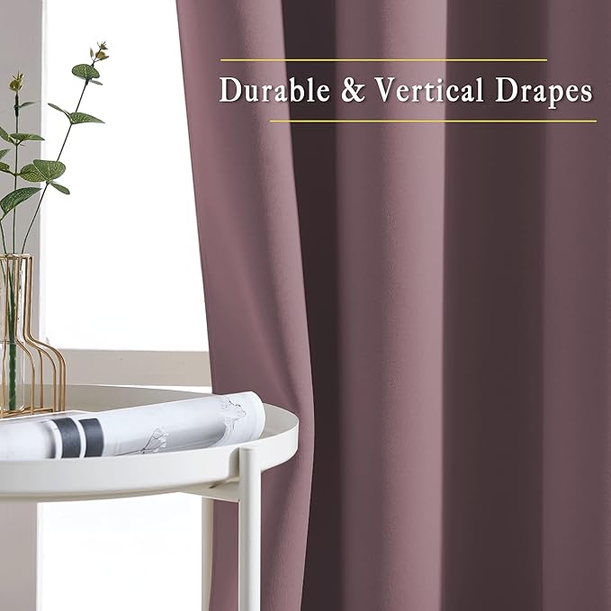 NICETOWN Dry Rose Bedroom Curtains 66 inch Length, Thermal Insulated Grommet Light Blocking Blackout Curtains & Drapes Sound Dampening Window Treatments for Cafe, W66 x L66