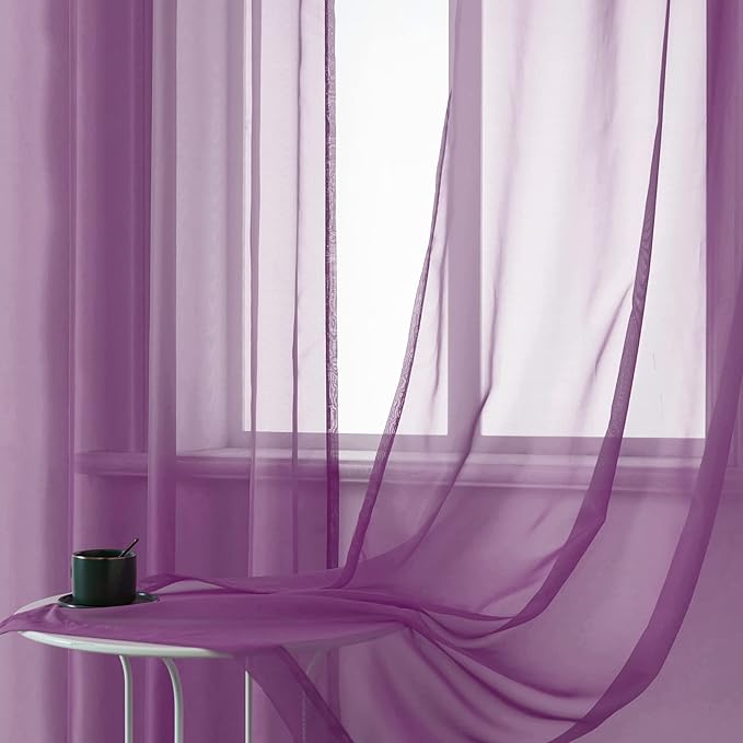 DUALIFE 54 Inch Length Purple Sheer Curtains for Girls Bedroom Set of 2 Panels Grommet Window Semi Voile Drapes Purple Sheer Curtains for Living Room Kids Decor Dark Royal Purple 52x45 Long