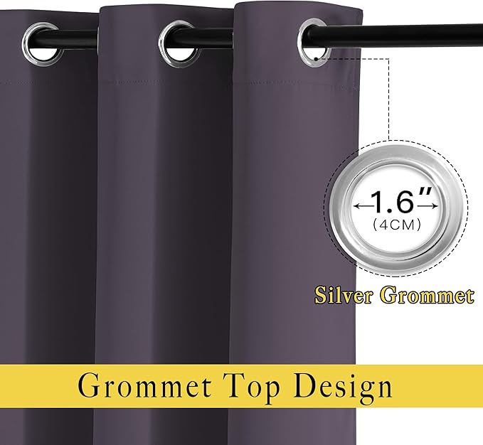 NICETOWN Greyish Purple Room Darkening Bedroom Curtains, Grommet 50% Blackout Thermal Insulated Window Treatment Room Divider Drapes for Bedroom, W66 x L102, 2 Panels