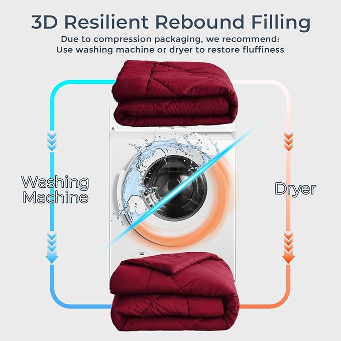 HEVUMYI Red Full Comforter Set - 7-Piece All Season Bed in a Bag Full, Ultra Soft Bedding Set with Comforter, Flat Sheet, Fitted Sheet, Pillowcases, Pillow Shams
