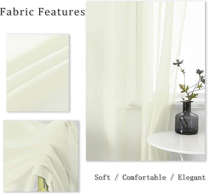 DUALIFE Cream Beige Sheer Grommet Curtains for Bedroom 2 Panel Set Light Filtering Semi Sheer Farmhouse Style Living Room Curtains 52X96 Inches Long Ivroy