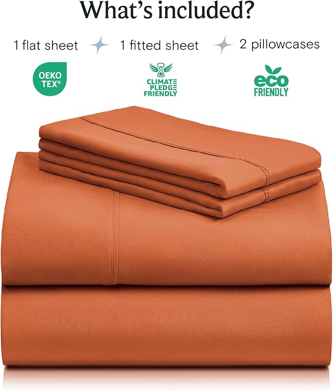 LuxClub 4 PC California King Size Sheet Set Deep Pockets Wrinkle Free Cooling Sheets Machine Washable Hotel Bedding Silky Soft - Autumn Orange California King