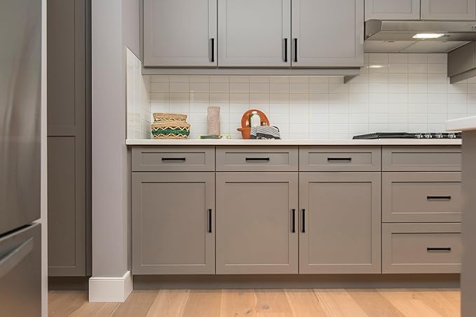 Ravinte 10 Pack Solid Kitchen Cabinet Handles Matte Black Cabinet Pulls Slim Drawer Pulls with 3 Inch Hole Center Square Bar Kitchen Cupboard Hardware