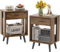 GYIIYUO Nightstand Set of 2 with Fabric Drawers and Open Shelves, Bedside Table Set - Dark Rustic Brown Bedroom Side Tables