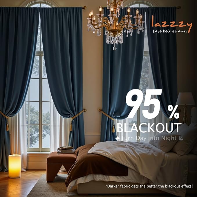 Lazzzy Velvet Blackout Curtains Thermal Insulated Room Window Drapes Super Soft Luxury Curtains for Living Room Bedroom Rod Pocket 2 Panels, Dark Slate, 42" W x 120" L