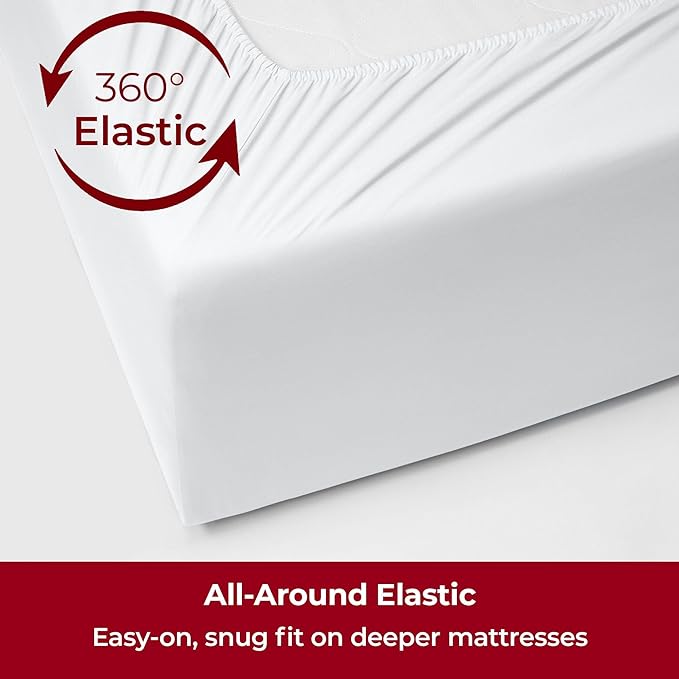 Mellanni Extra Deep Split King Sheets - 5 PC Iconic Collection Bedding - Hotel Luxury, Ultra Soft, Cooling Bed Sheets - Wrinkle, Fade, Stain Resistant (Split King, White)