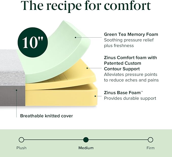 ZINUS 10 Inch Ultima Memory Foam Mattress [New Version], Twin, Fiberglass Free, Medium Firm Feel, Breathable Airflow Memory Foam, Certified Safe Foams & Fabric, Mattress in A Box
