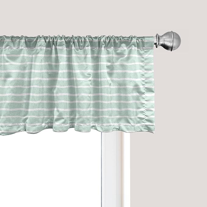 Ambesonne Pastel Window Valance Pack of 2, Horizontal Wavy Lines White Striped Abstract Soft Toned Nautical Art Display, Rod Pocket Curtain Valances for Kitchen Bedroom, 42" X 18", Almond Green White