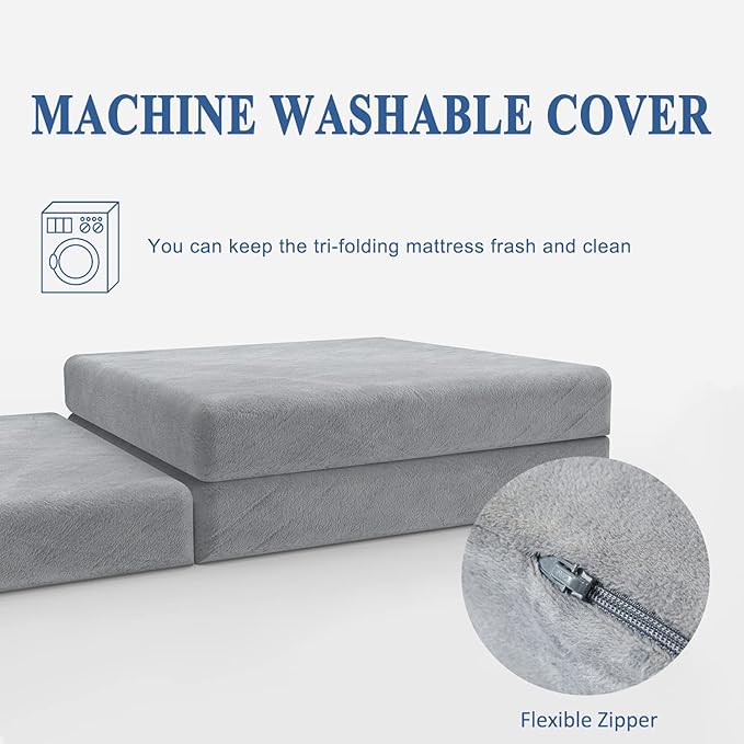 SINWEEK 4" Twin Memory Foam Folding Mattress with Storage Bag - Foldable Trifold Floor Bed Topper, CertiPUR-US Certified Guest Sleeping Pad, Machine Washable Cover