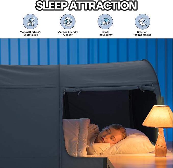Alvantor Bed Canopy Bed Tents Dream Tents Privacy Space Twin Size Sleeping Tents Indoor Pop Up Portable Frame Curtains Breathable Grey Cottage (Mattress Not Included) Reducing Light