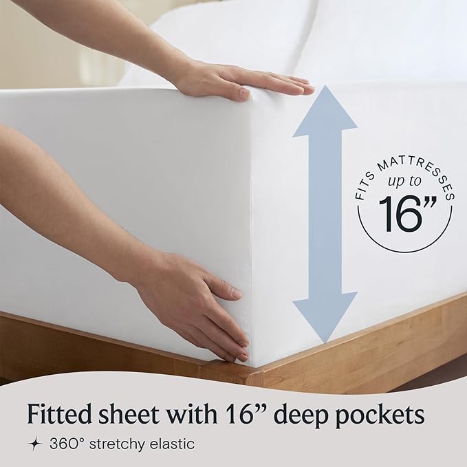 LuxClub 4 PC King Sheet Set, Deep Pockets Wrinkle Free Cooling Bed Sheets Hotel Bedding for Women, Men, Kids & Teens, Includes 1 Fitted Sheet, 1 Flat Sheet and 2 Pillowcases - Silky Soft White