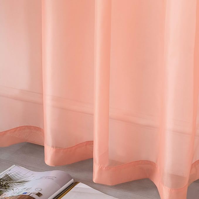 DUALIFE Coral Curtains 84 Inches Long for Living Room Set of 2 Panels Grommet Transparent Coral Sheer Curtains for Bedroom Decor Dining Area Decorations 52x84 Inch Length