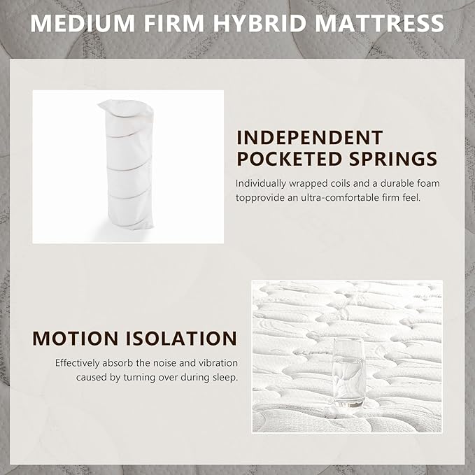 Full Size Mattress 12 Inch Hybrid Mattress in a Box with Bamboo Cover - Memory Foam Mattress with Memory Foam and Pocket Springs - Medium Firm Mattress with Pressure Relief