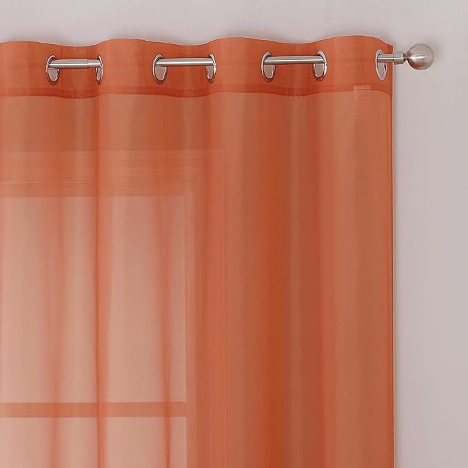 KEQIAOSUOCAI Patio Door Sheer Curtain Panels - Ceiling to Floor Extra Long Voile Drape Curtains Window Treatment for Sliding Glass Door (Burnt Orange,2 Pieces,W 54 x L 108 inches)