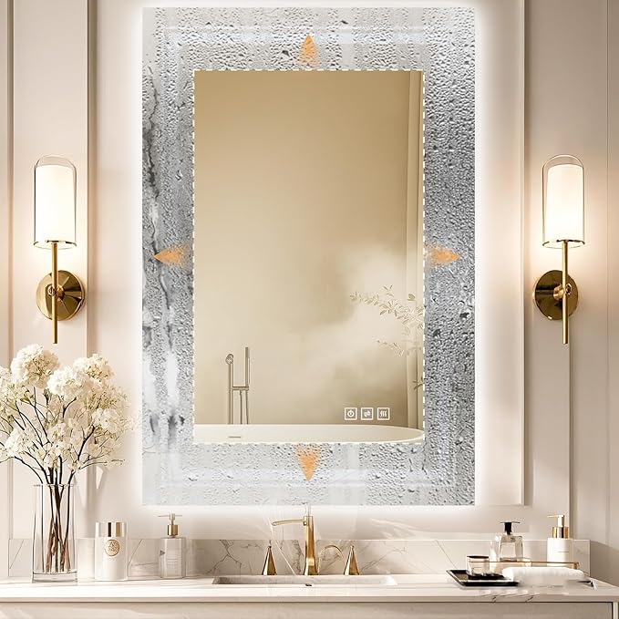 36x30 LED Mirror for Bathroom with Front and Backlit Light Up Digital Mirrors for Wall,Anti Fog,Stepless Dimmable,Tempered Silver Glass Smart Vanity Mirror for Bathroom