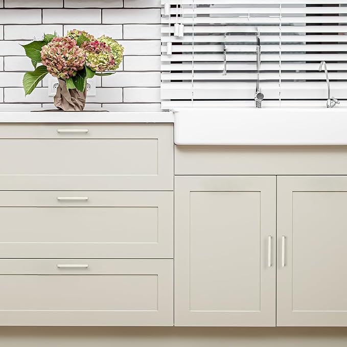Ravinte 25 Pack Solid 4 Inch Center to Center Slim Square Bar Drawer Handles Kitchen Cabinet Handles Brushed Nickel Drawer Pulls Kitchen Cabinet Hardware Kitchen Handles Cabinet Pulls